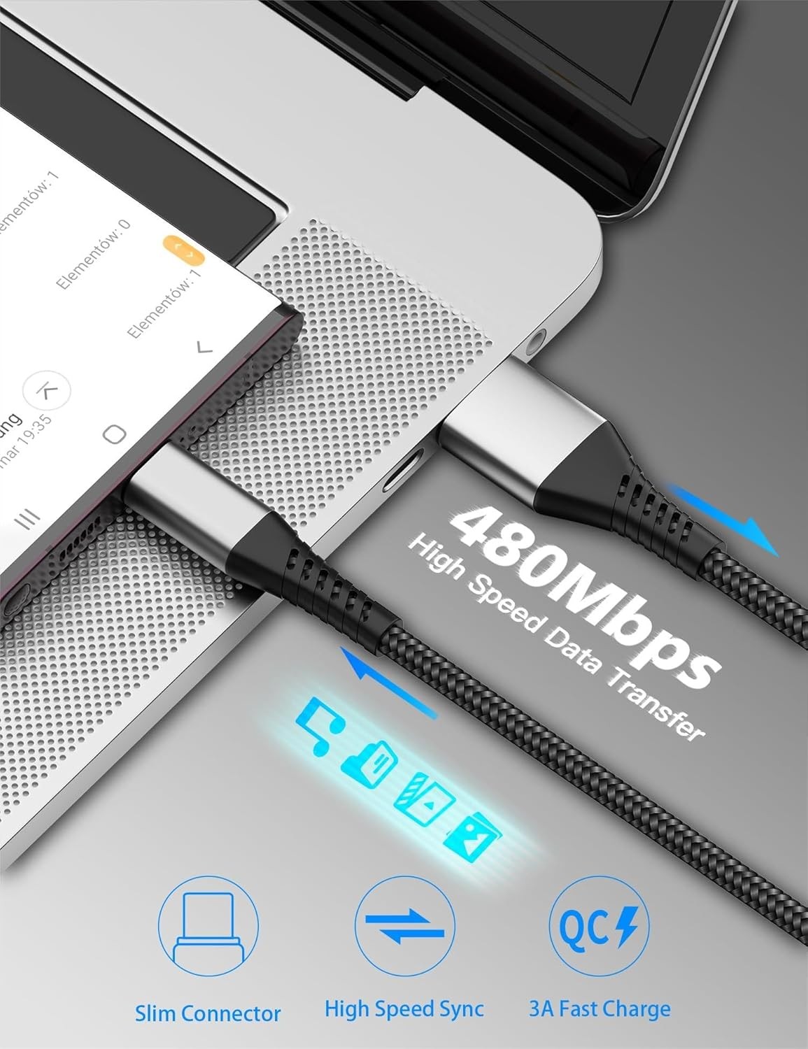 USB A to USB C Cable 2ft, 2 Pack Braided USB Type C Fast Charging Cord for Car