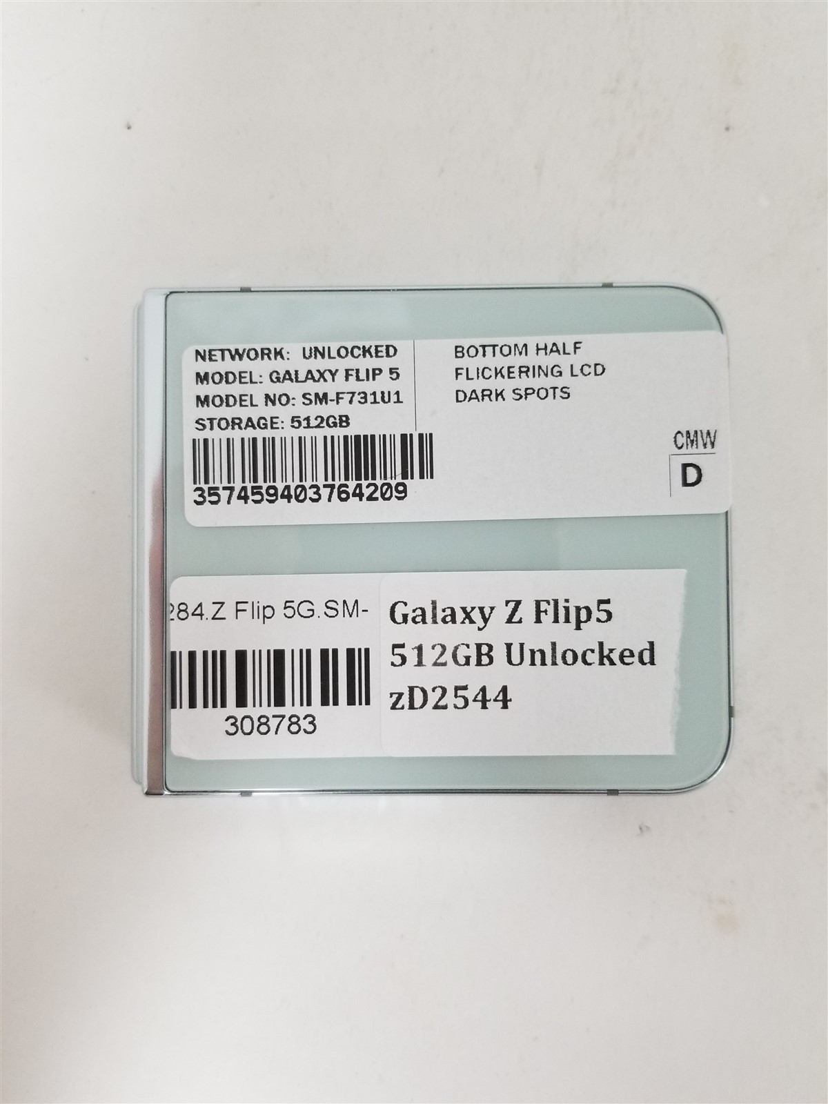 Samsung Galaxy Z Flip5 512GB Green SM-F731U1 (Unlocked) Damaged zD2544