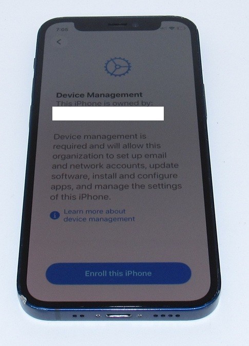 Apple iPhone 12 mini Blue – 64GB — A2176 — Locked To Device Management