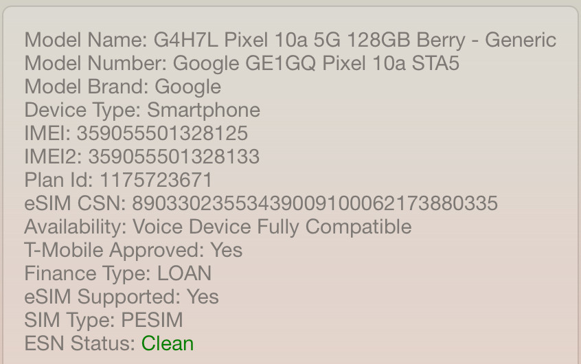 Google Pixel 10a – 128GB Black T-Mobile #H85