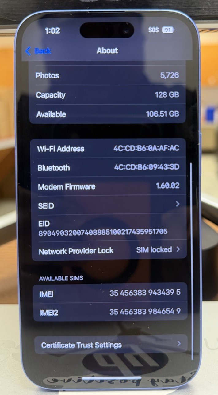 iPhone 16 Verizon 128GB (Check ESN)