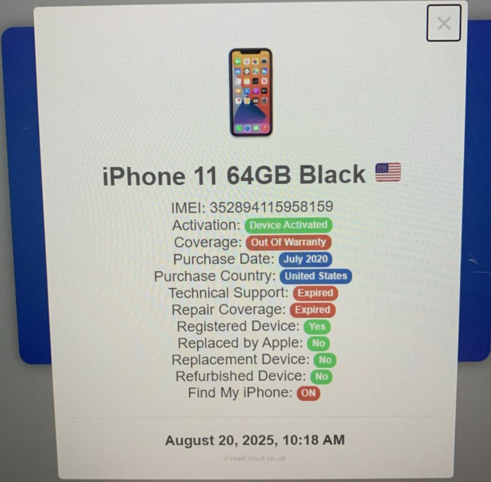 Apple iPhone 11 | 64GB | MWL72LL/A | A2111 | 4GB RAM | Black | ICL | Tested