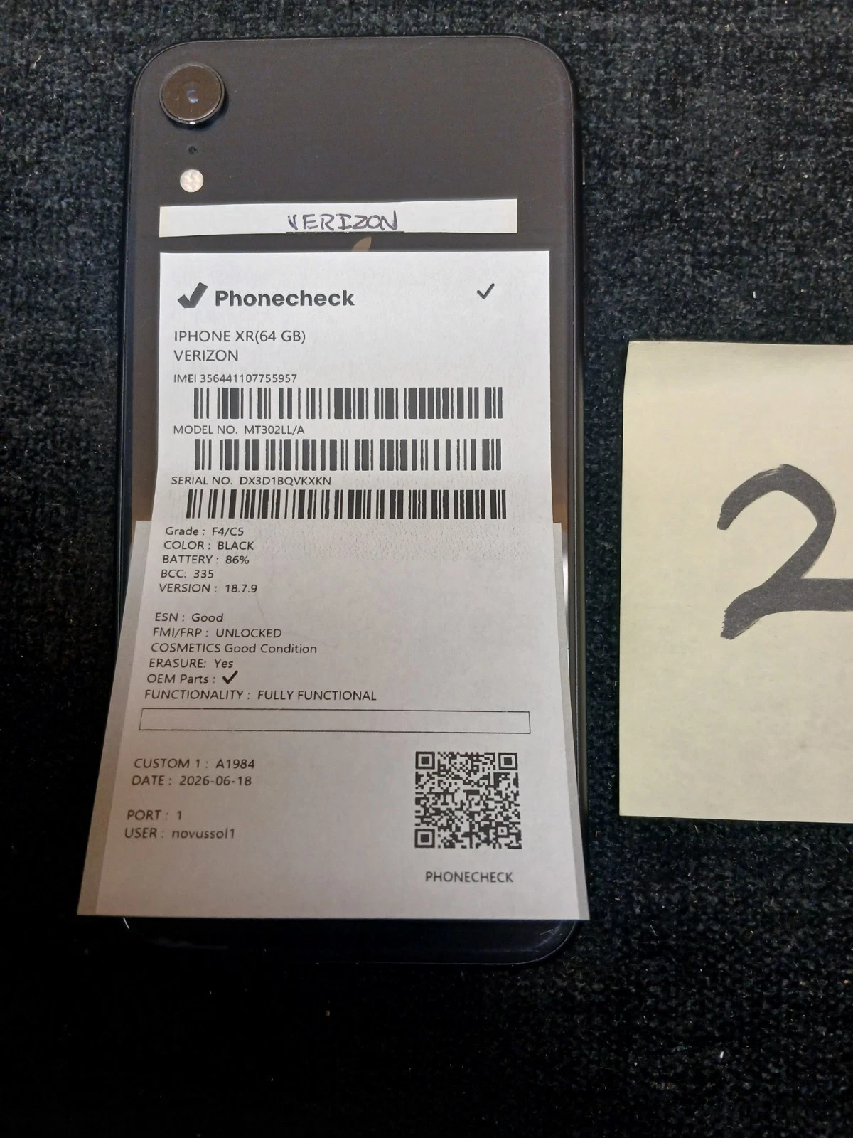 Apple A1984 iPhone XR 64 GB Black (Verizon) Battery 86% #2