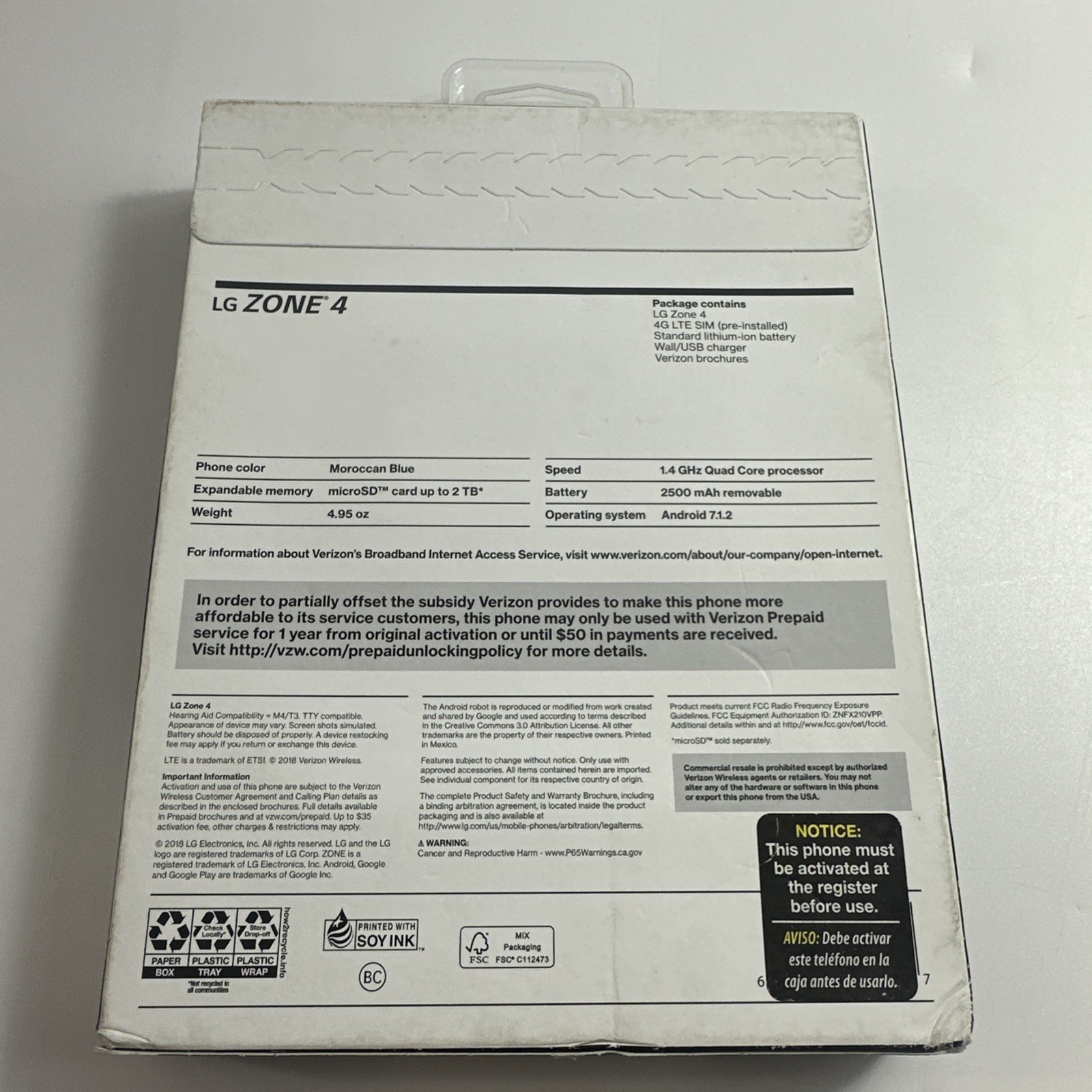 Verizon Wireless smartphone LG Optimus Zone 4 Prepaid 16GB – NEW In Box