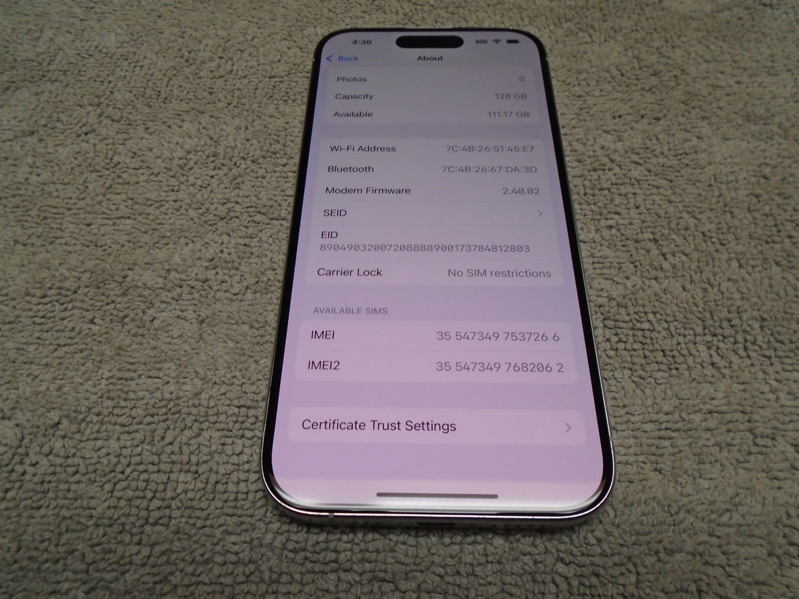 Apple iPhone 15 Pro, 128gb, Carrier Unlocked, White Titanium, Excellent!!!