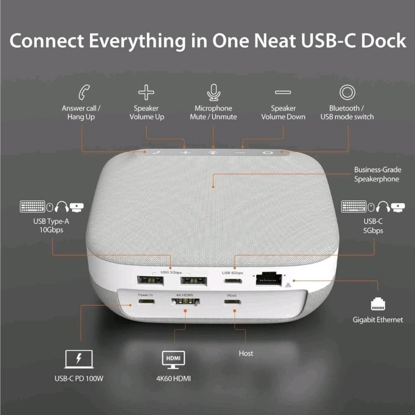 j5create – USB-C 4K Speakerphone Docking Station – Gray