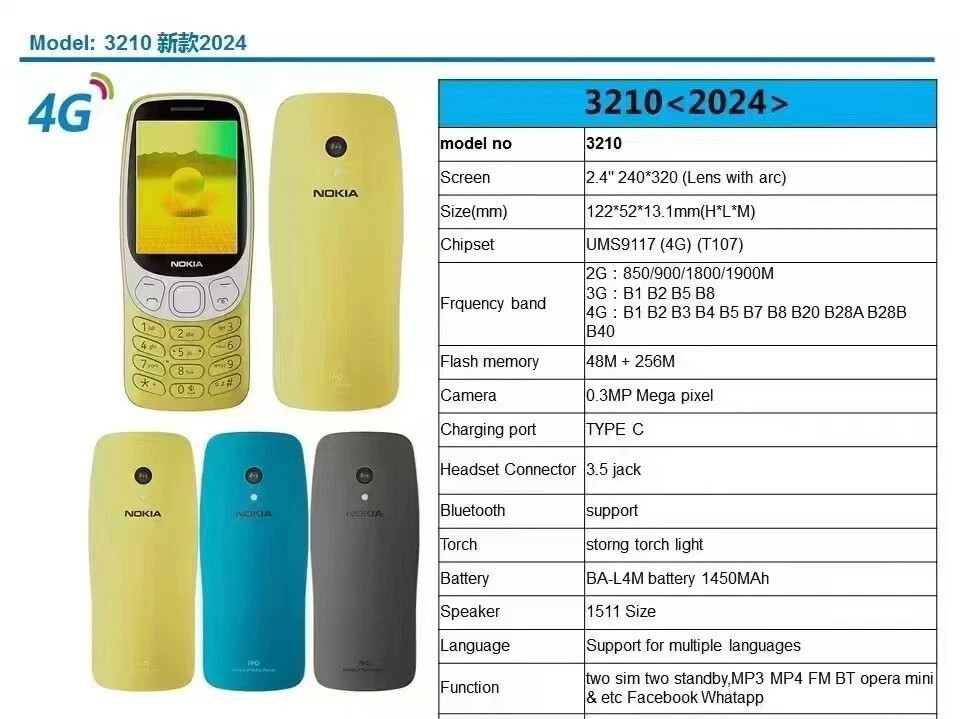 Original Nokia 3210 4G Dual-SIM 128MB+64MP Unlocked Classic Mobile Phone New