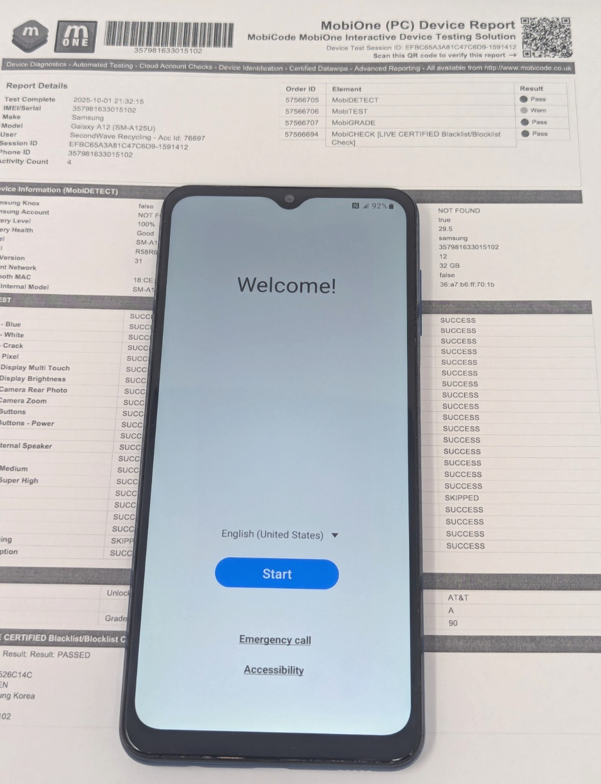 Samsung Galaxy A12 – 32 GB – Blue (AT&T) – MobiCHECK: PASSED