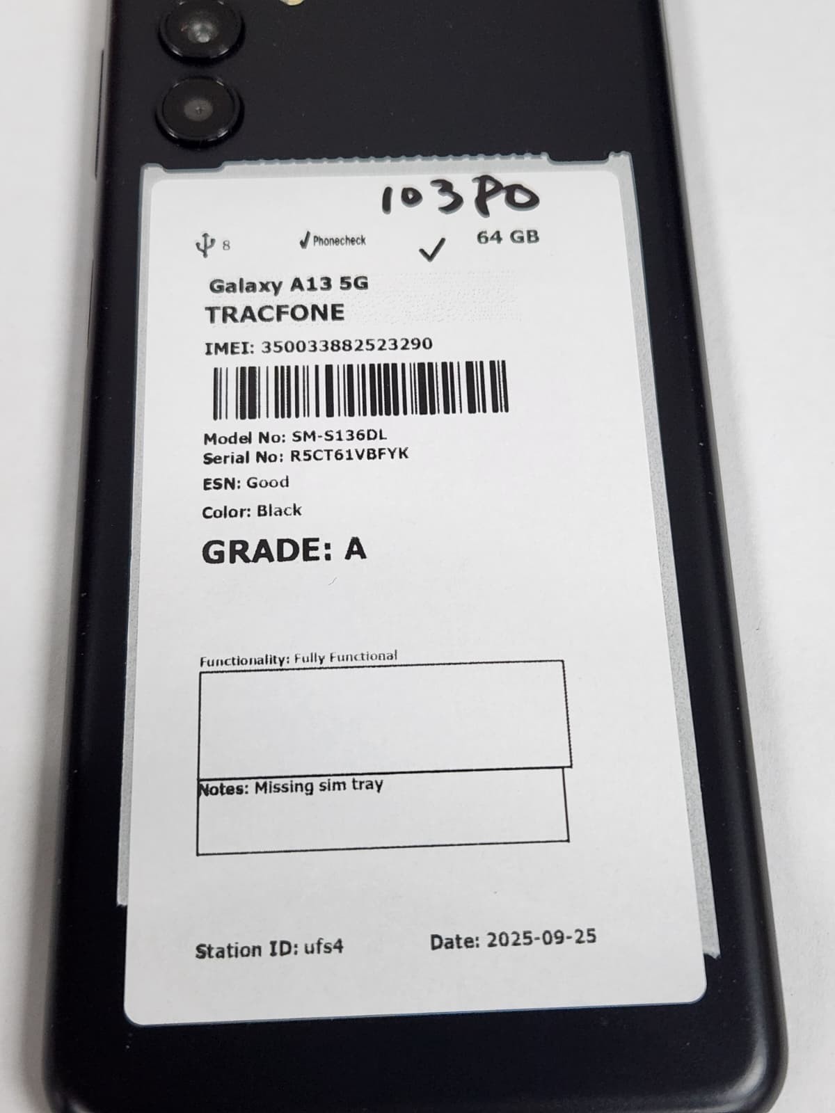 DEFECTIVE – Samsung Galaxy A13 5G – 64 GB – Black – Spectrum – 10380