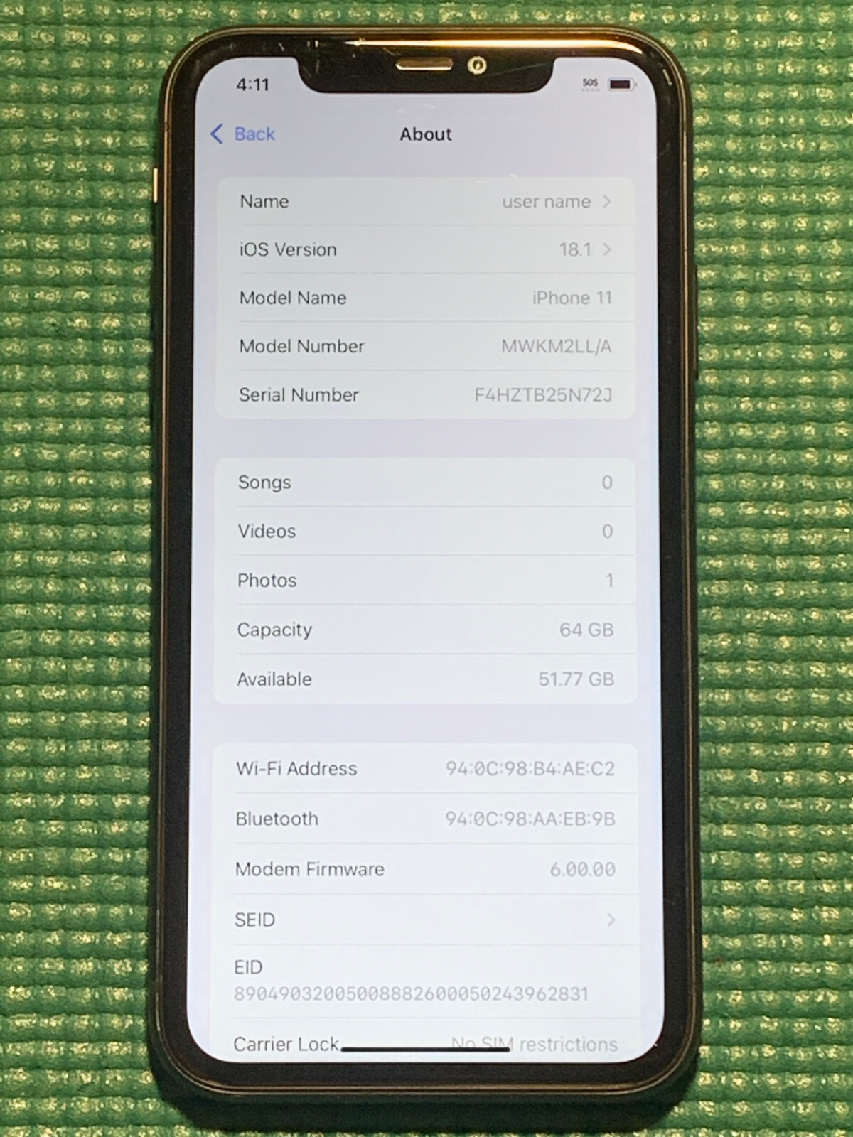 Apple iPhone 11 – 64GB – Black (Unlocked) A2111 (CDMA + GSM)