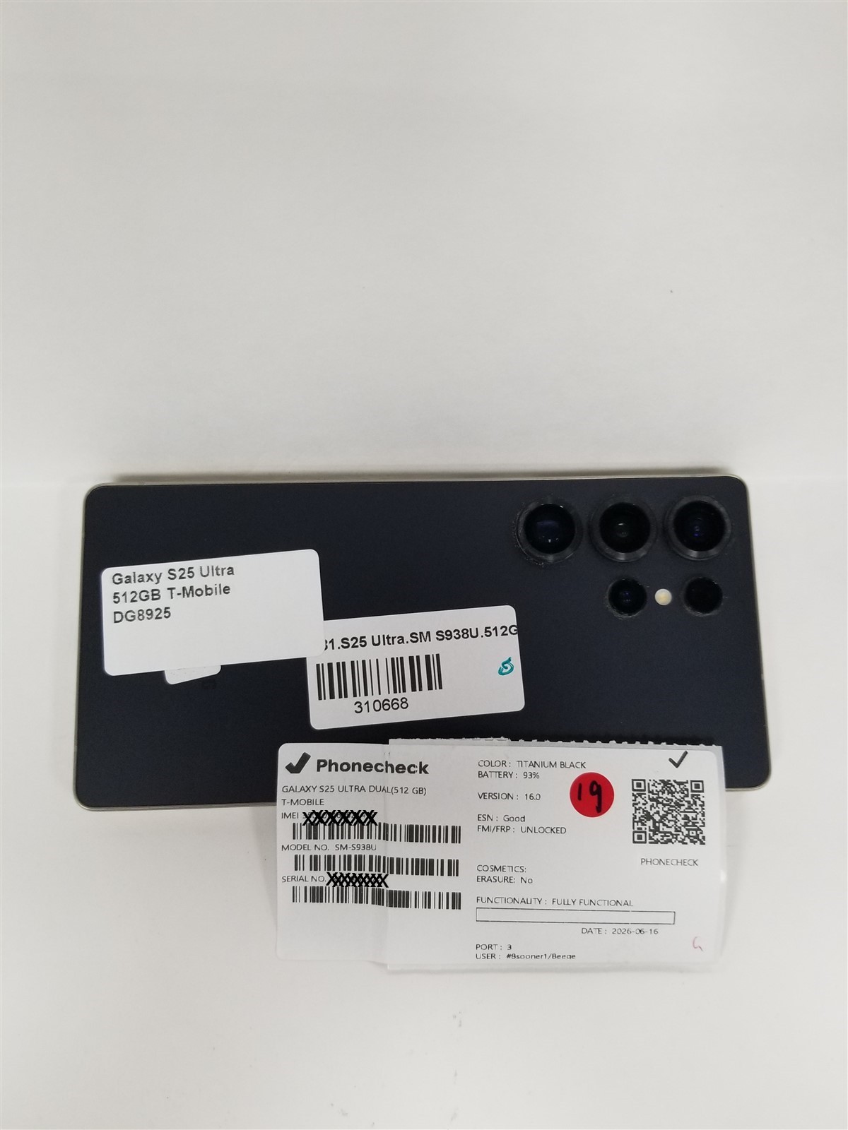 Samsung Galaxy S25 Ultra 512GB Black SM-S938U (T-Mobile) Fully Functional DG8925