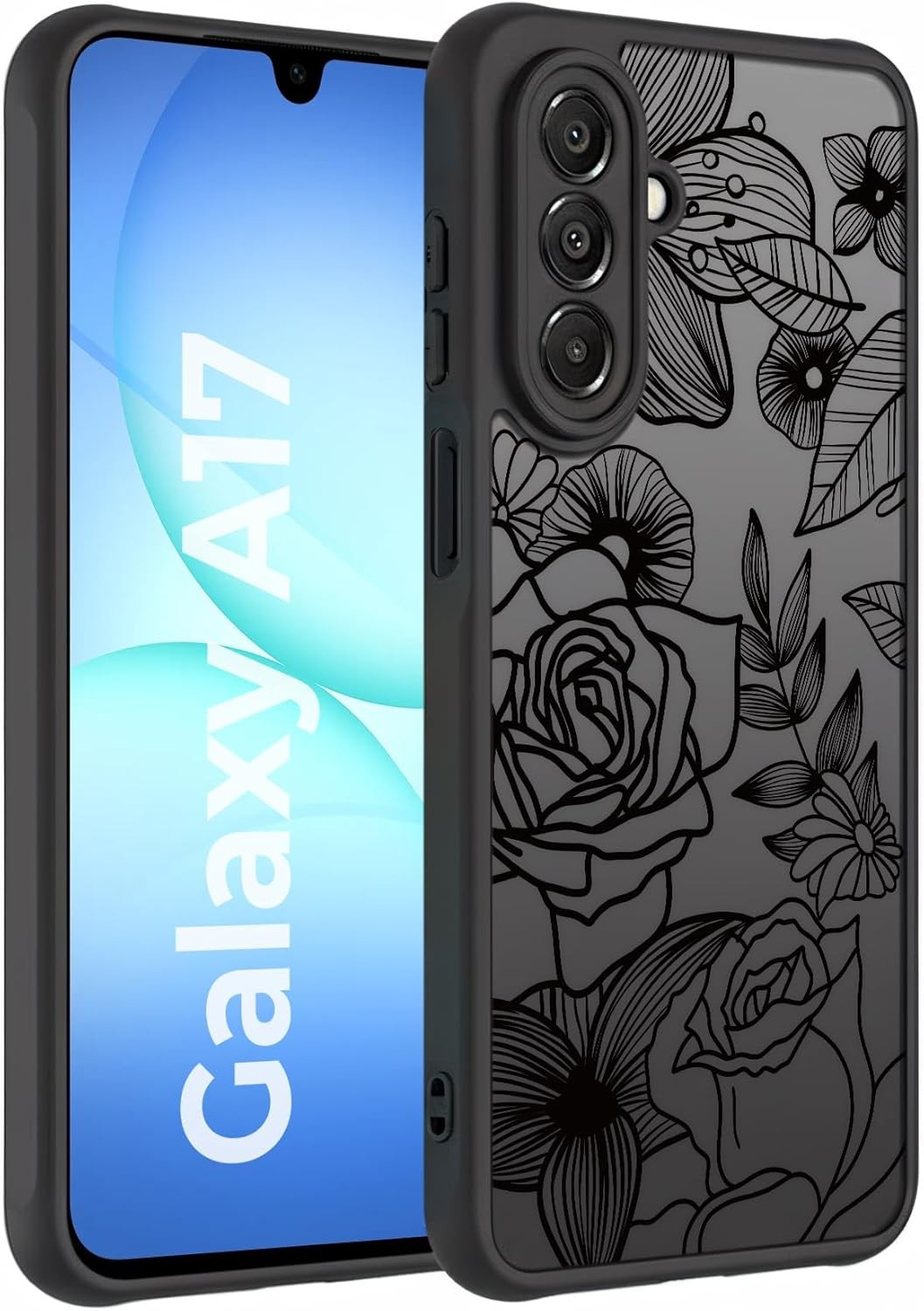 Cute Phone Case for Samsung Galaxy A17 4G/5G, Rose Aesthetic Black Line Art Flow