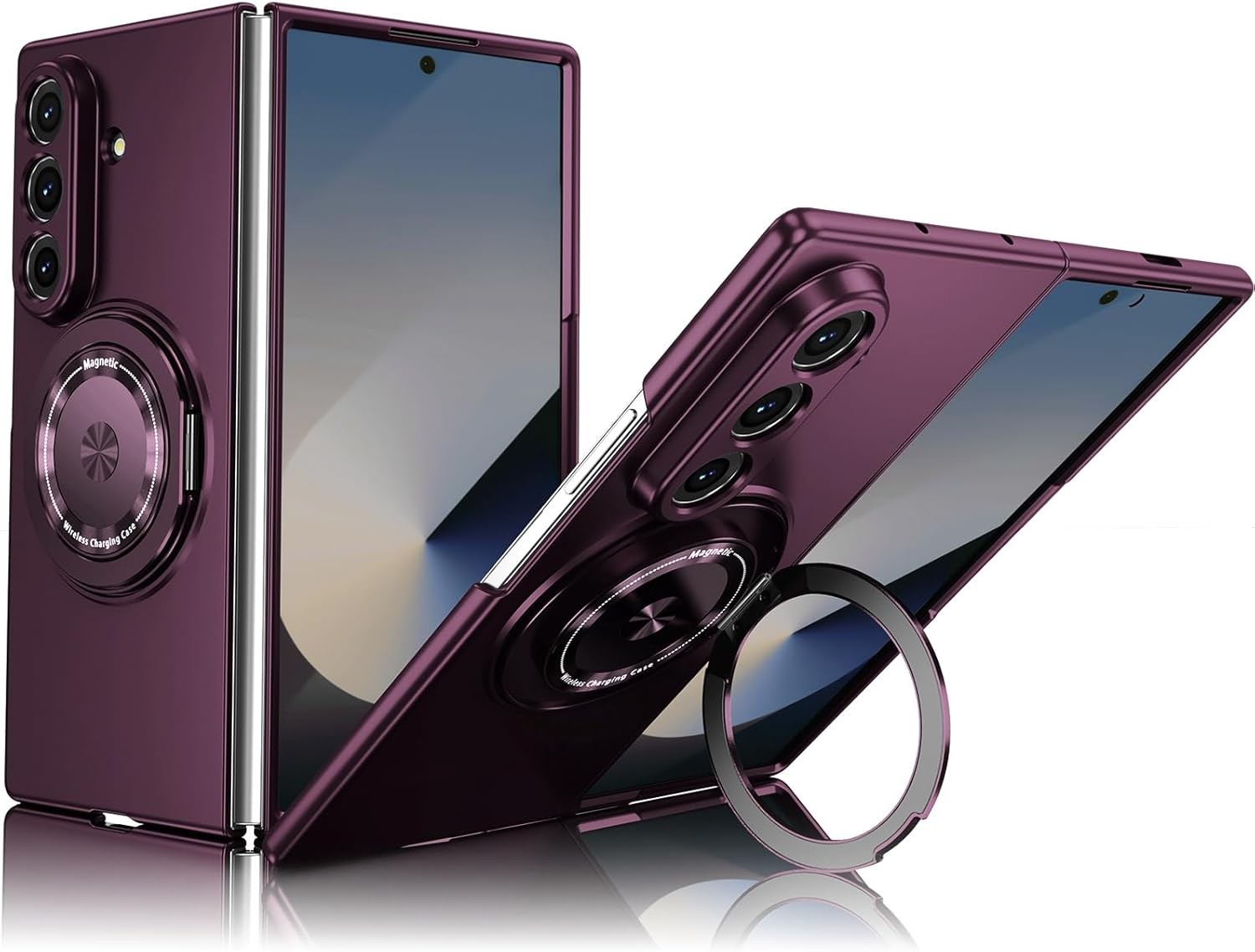 Burgundy Slim Shockproof Cell Cover with Magnetic Stand Ring for Galaxy Z Fold 7