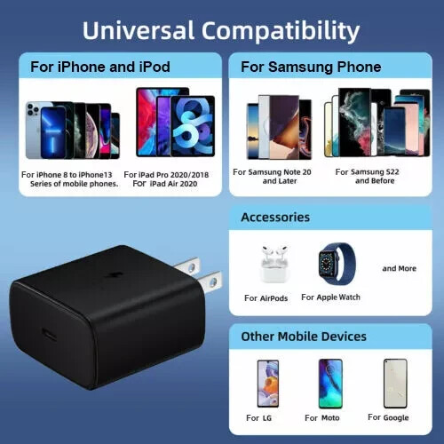 45W Type USB-C Super Fast Wall Charger+ 6ft Cable for Samsung Galaxy S20 S22 S23
