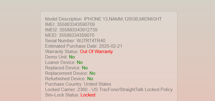 Apple iPhone 13 A2482 MLML3LL/A 6.1″ Midnight 128GB TracFone/StraightTalk Locked