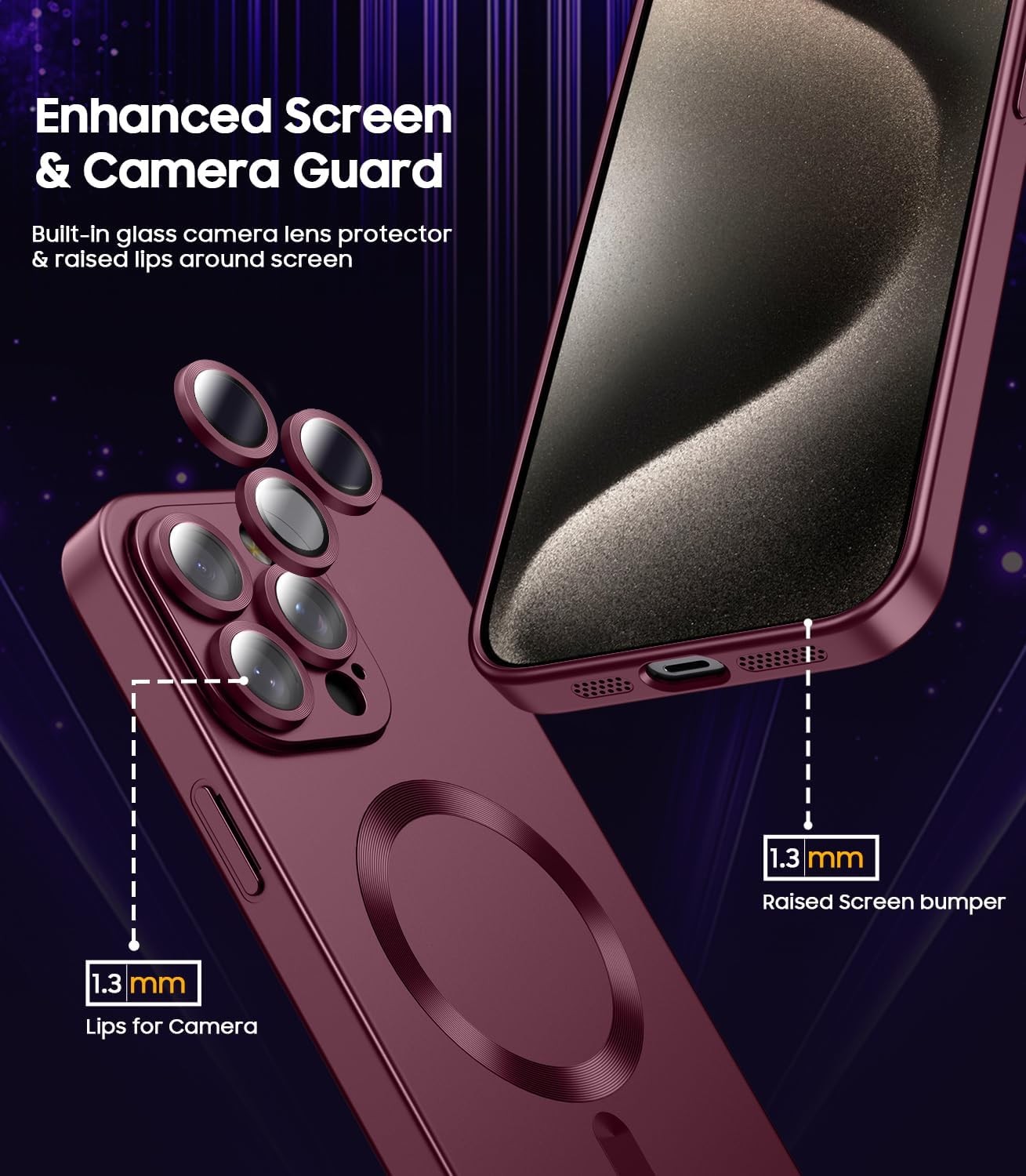 Magnetic for iPhone 15 Pro Case Slim Soft Silicone Bumper Shockproof Burgundy