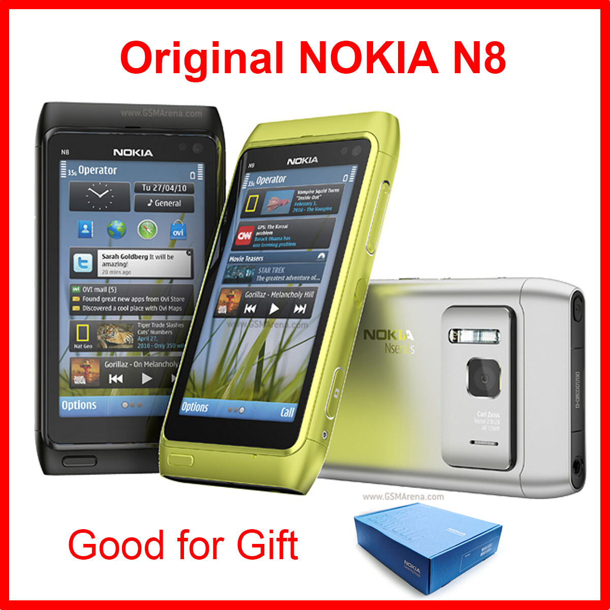 Nokia N8 Unlocked 16GB 256MB RAM mobile phone unlocked for all countries