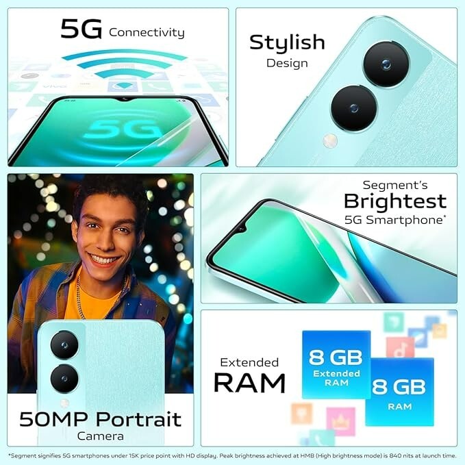 vivo Y28 5G (Blue ,128 GB 8GB RAM)6.56″ 50MP Dimensity 6020 Processor Unlocked
