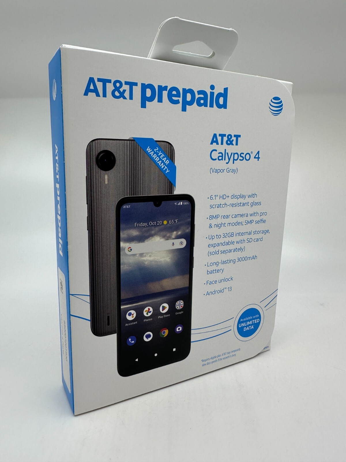 New & Sealed – AT&T Calypso 4, 32GB, 6.1″ HD+, Vapor Gray – Prepaid Smartphone
