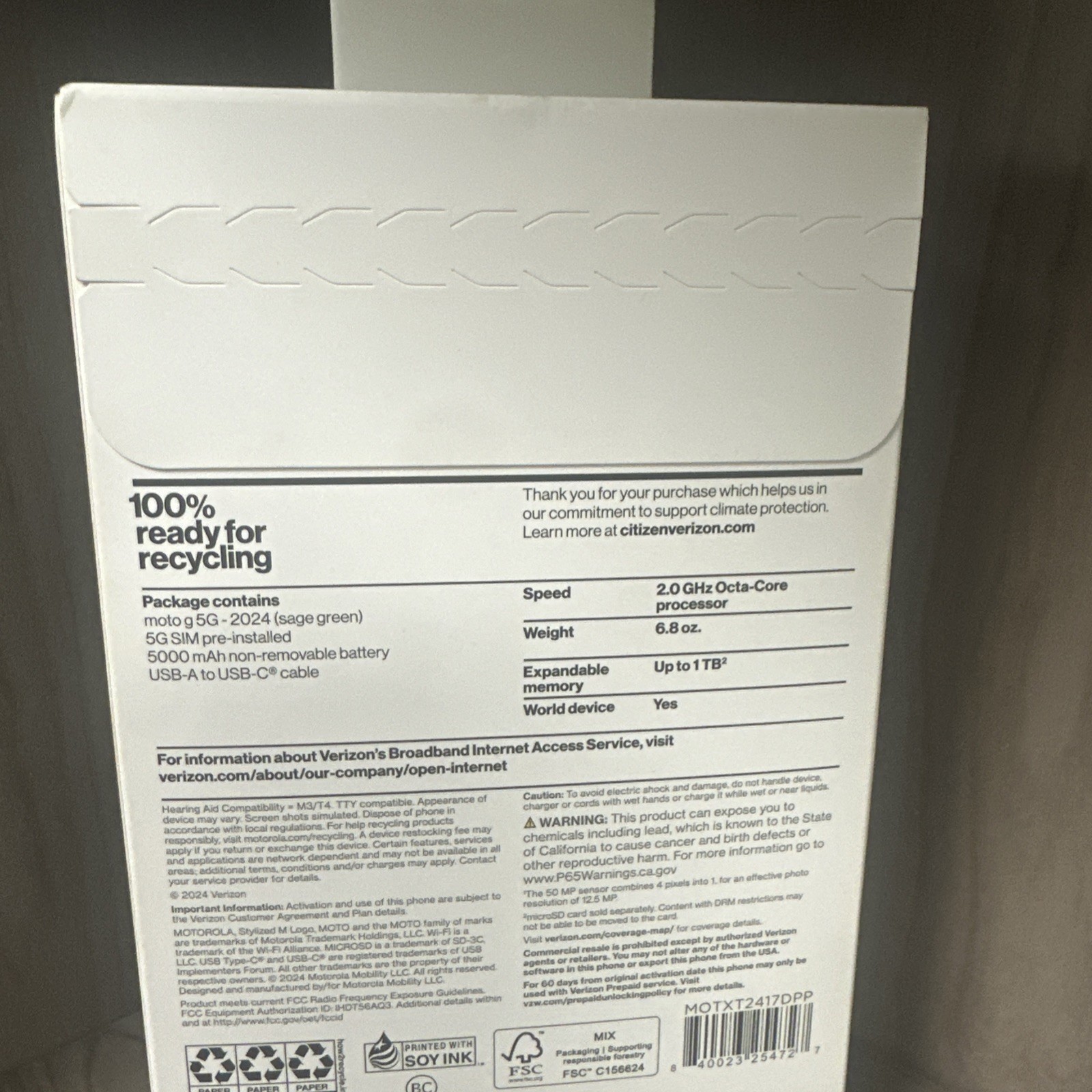 Motorola Moto G 5G (2024) XT2417-1 Verizon Only 128GB Sage Green – NEW IN BOX