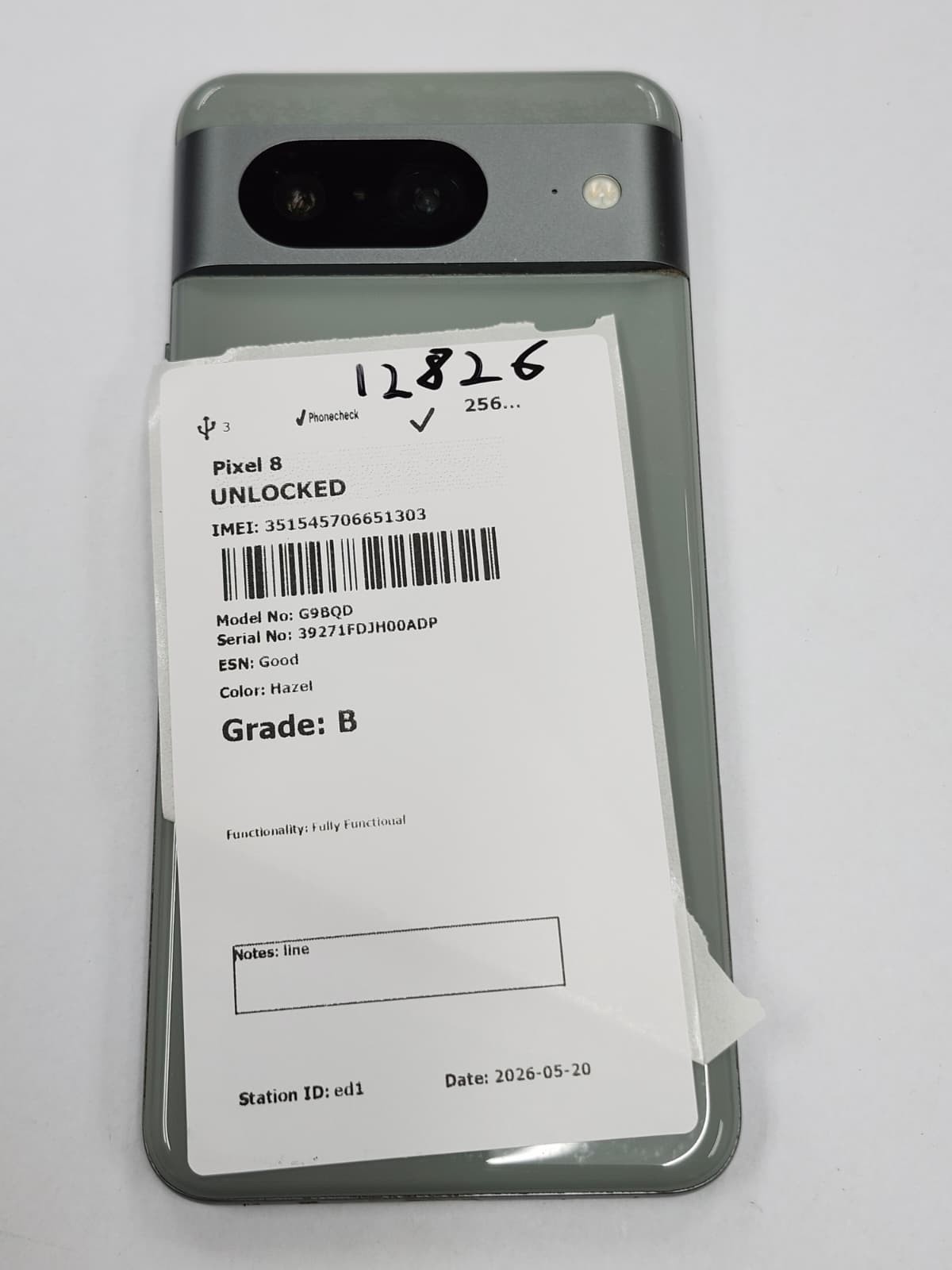 DEFECTIVE – Google Pixel 8 – 256GB – Hazel – Unlocked – G9BQD – 12826