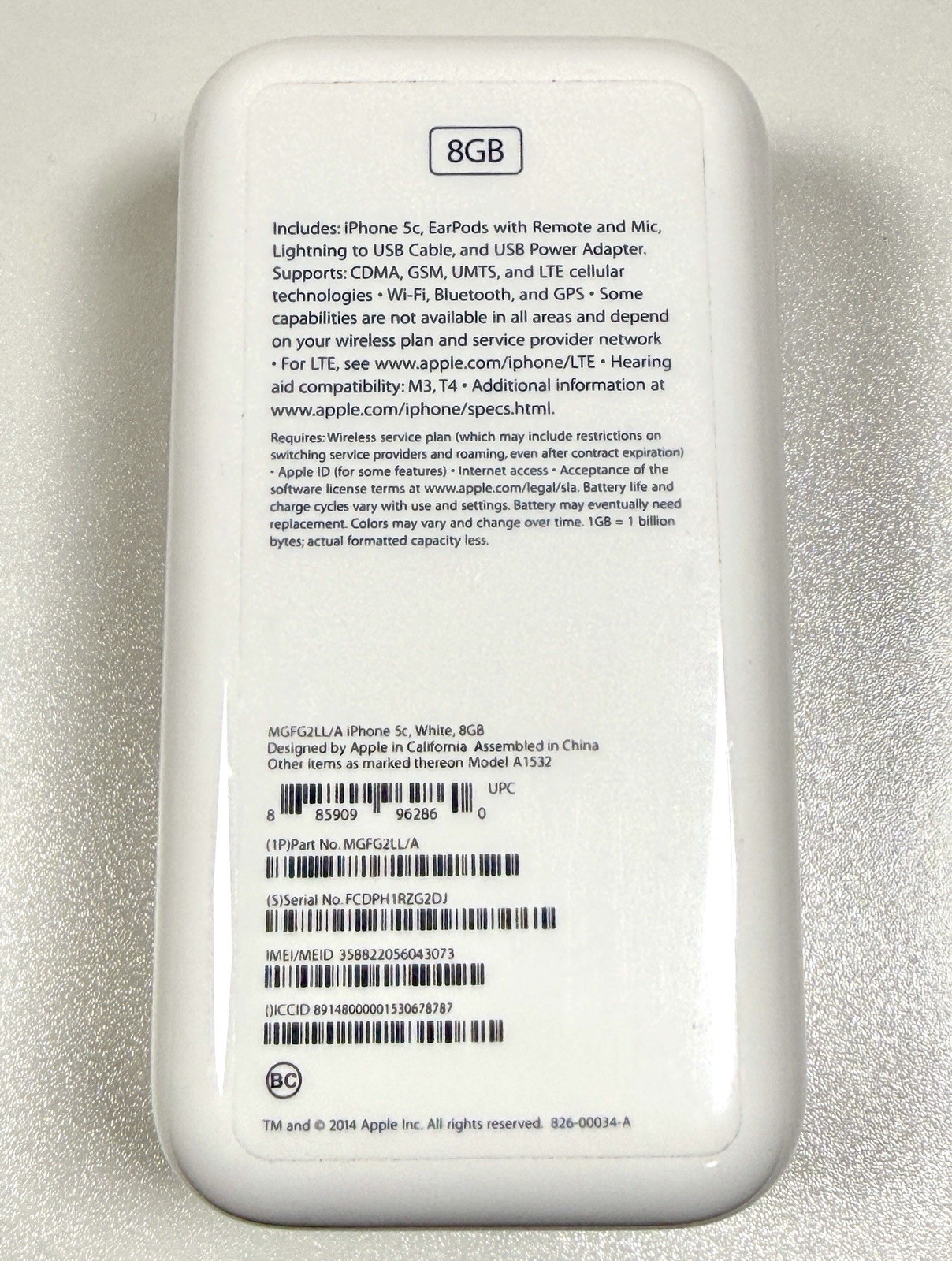 Apple iPhone 5c – 8GB – White – A1532 – iOS 8 – Unlocked – RARE – NEW Sealed