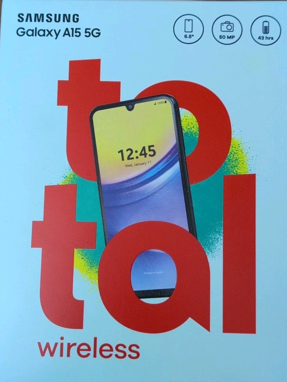 Samsung Galaxy A15, 64GB, 5G, Black – Total Wireless Prepaid Smartphone – NEW