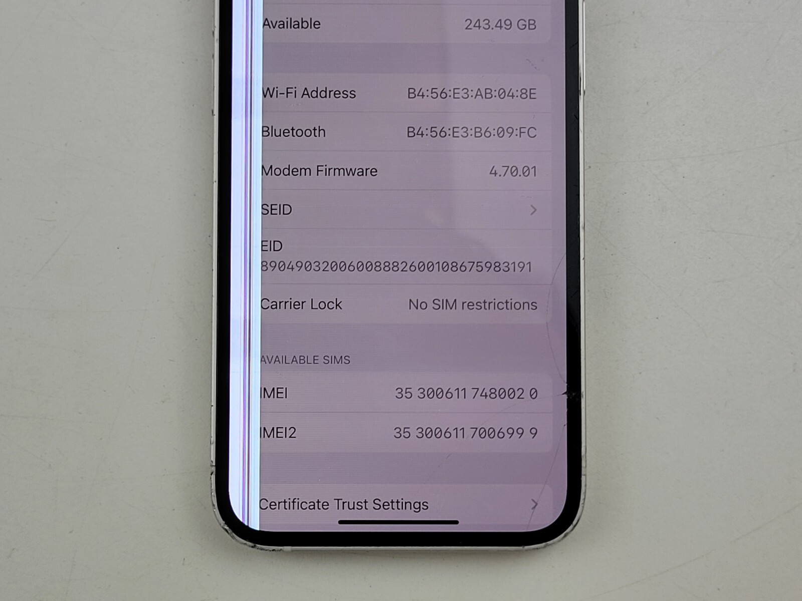 Apple iPhone 12 mini (A2176) 256GB – White (Unlocked) – *DAMAGED* – J8262