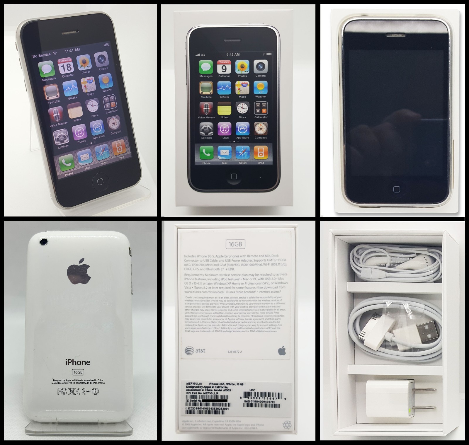iPhone 3GS White (RARE) 16GB iOS 3.1.3 w Box Unlocked A1303 Great Condition