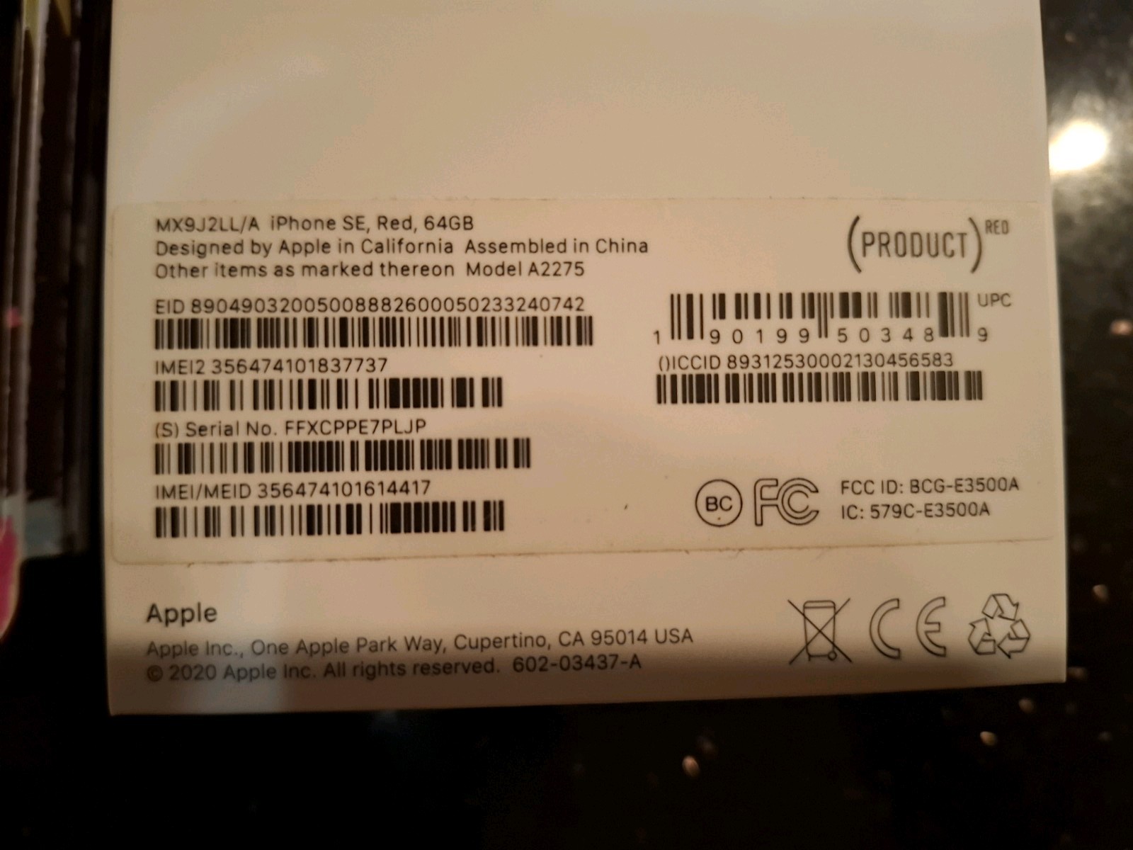 Used IPhone SE, Red, 64GB, Model A2275 Unlocked, Includes Original Box