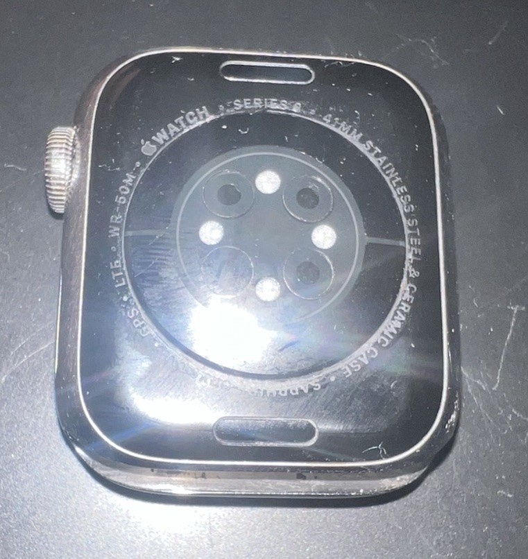 Unlocked Apple Watch Series 8 41MM Silver Stainless Steel Pink Band A2772