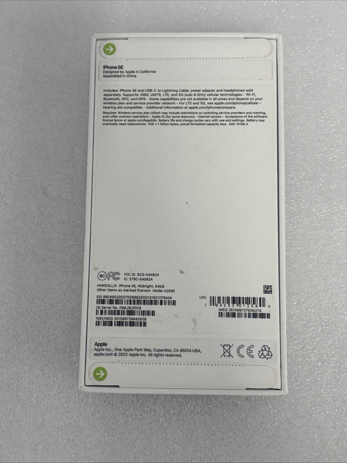 Apple iPhone SE (2022) Midnight 64GB (A2595)