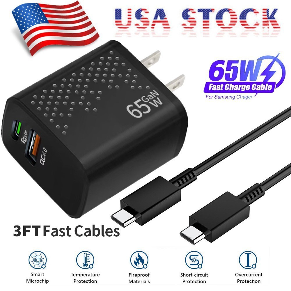 65W Type USB C Super Fast Wall Charger+3ft Cable For Samsung Galaxy S22 S21 S23