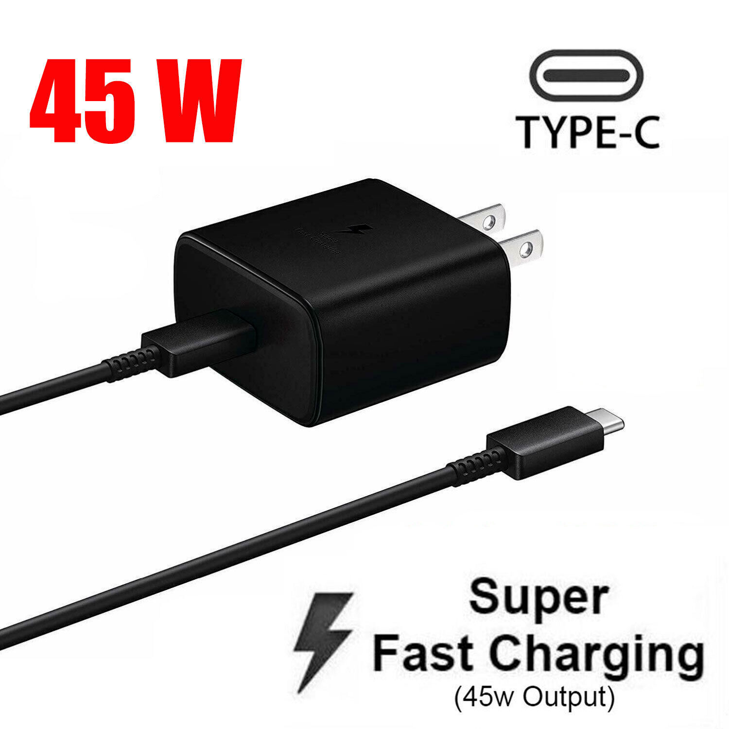 45W Super Fast Charging Wall Charger USB-C Type C Cable For Samsung Fast SHIP
