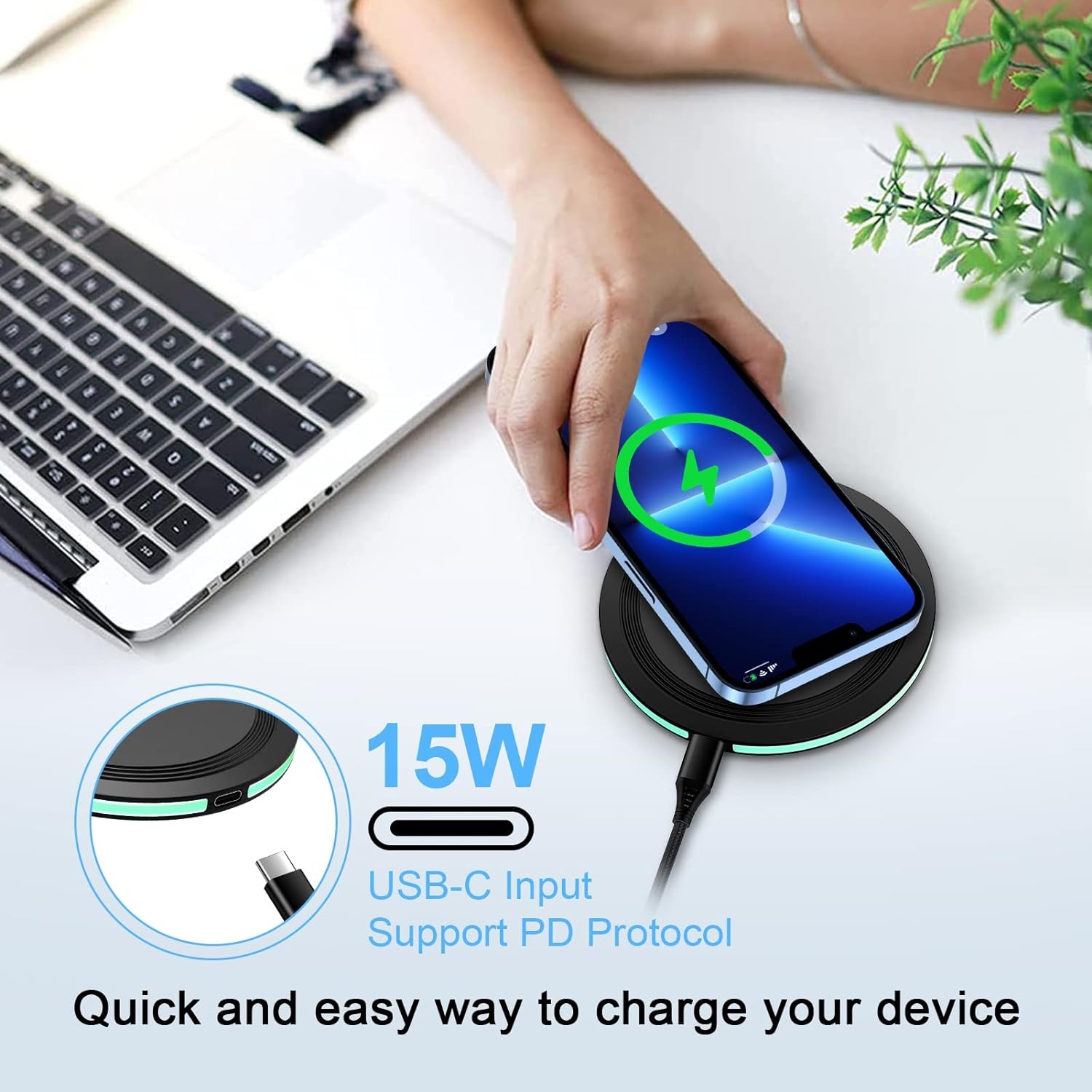 15W Wireless Fast Charger Pad for Google Pixel 10A 10, Samsung Galaxy S26 6