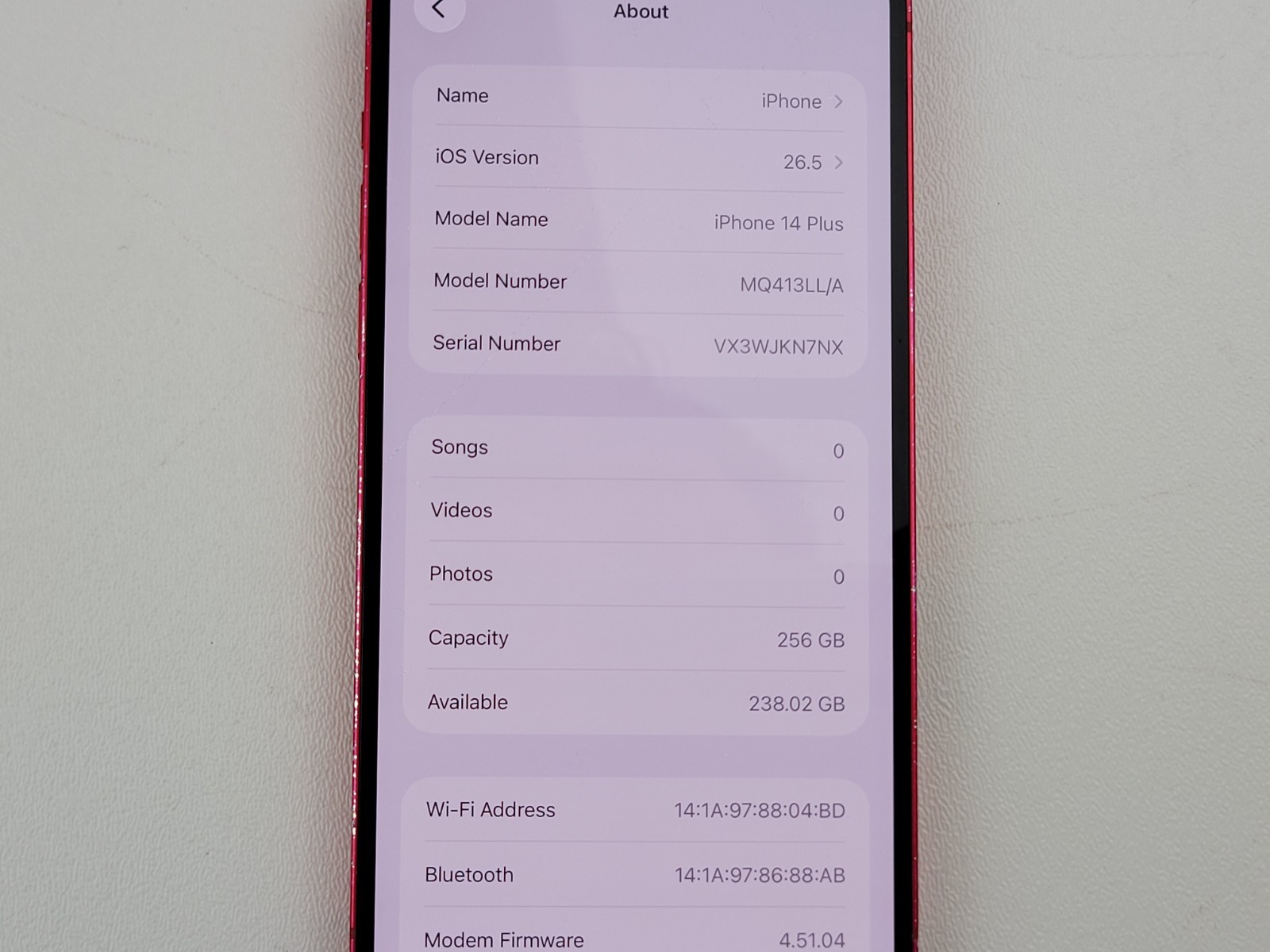 Apple iPhone 14 Plus (A2632) 256GB – Red (Unlocked) – POOR CONDITION – H7936