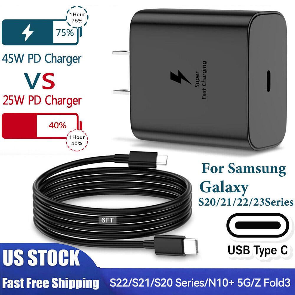 🔥F45W Fast Wall Charger Adapter 6ft Type-C Power Cable For Samsung S22 S21 S23