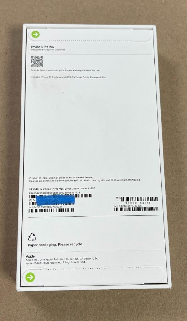APPLE IPHONE 17 PRO MAX 256GB SILVER (CARRIER UNLOCKED) BRAND NEW SEALED.