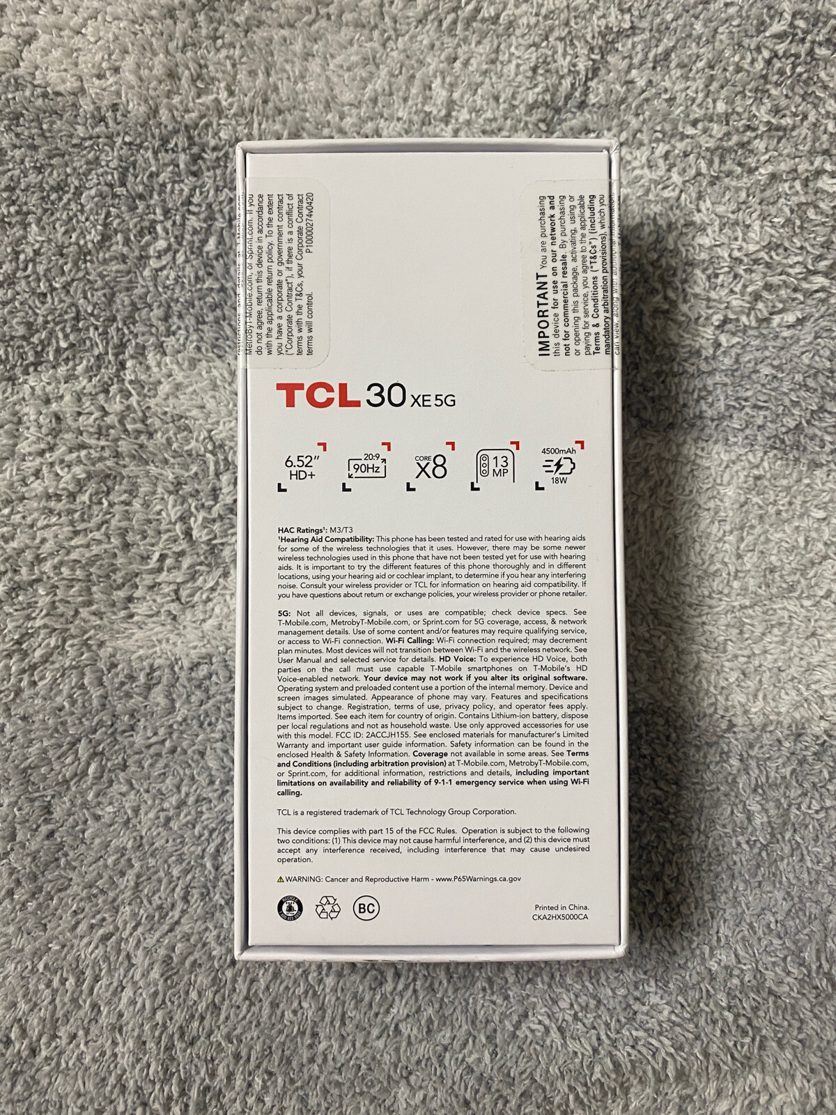 **NEW** TCL 30 XE 5G – BLK – 64GB – T767W – T-Mobile *Locked (Read Description)