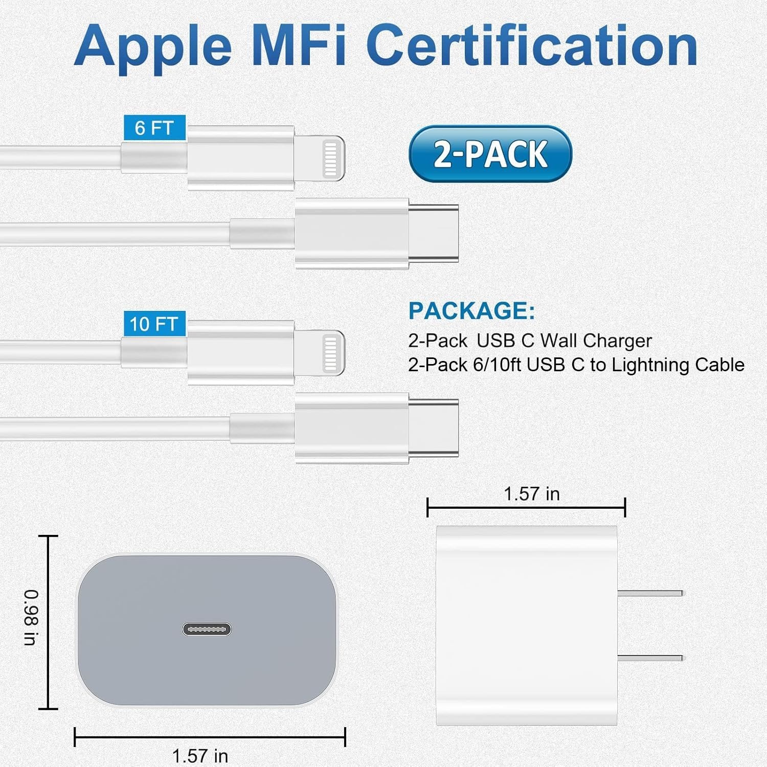 iPhone Charger Block 2-Pack with 2 Long Fast Charging Type-C Cables