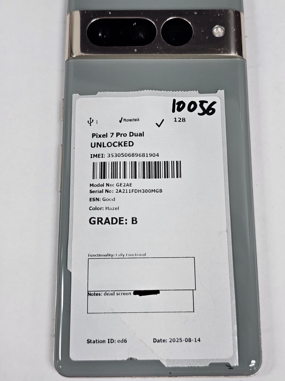 DEFECTIVE – Google Pixel 7 Pro – 128GB – Hazel – Unlocked – GE2AE – 10056