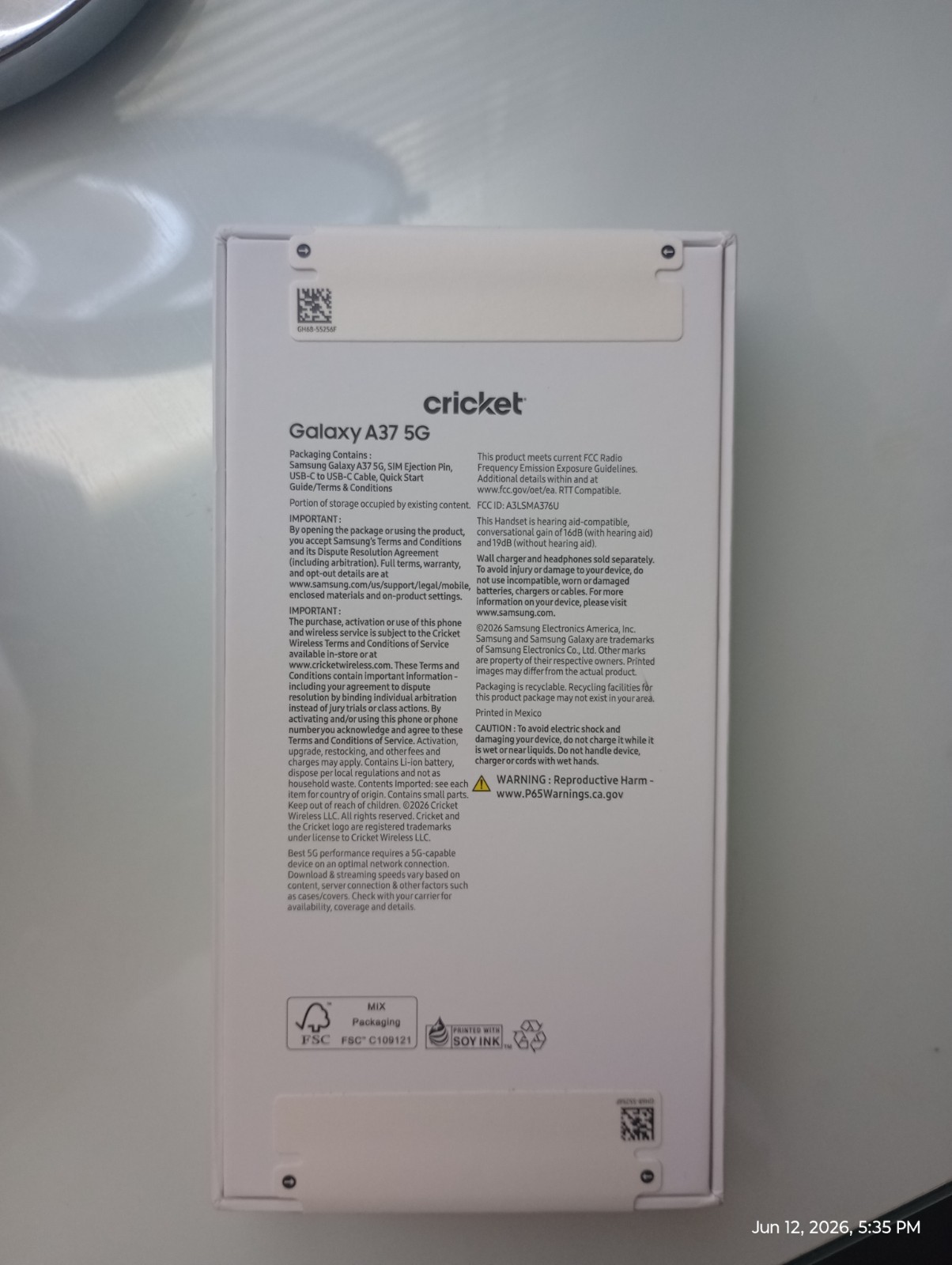 Samsung Galaxy A37 5G – 128GB Cricket Wireless – Charcoal – Locked