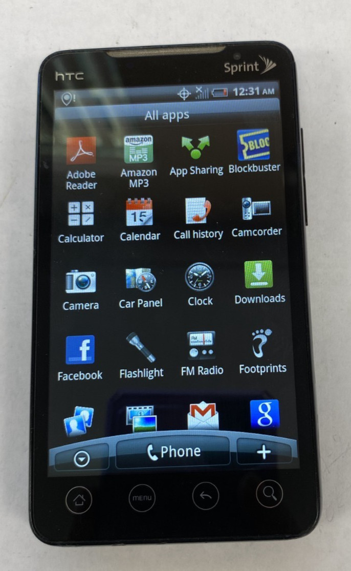 HTC EVO 4G Sprint PCS BLACK Google Android Smartphone Bluetooth 0504-07T