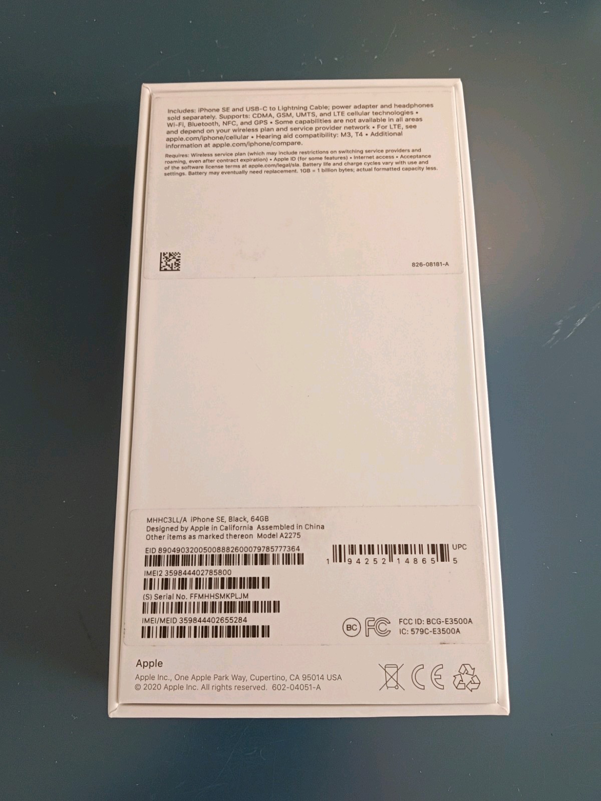 Apple iPhone SE Black 64GB Smartphone MHFB3LL/A A2275 with Box