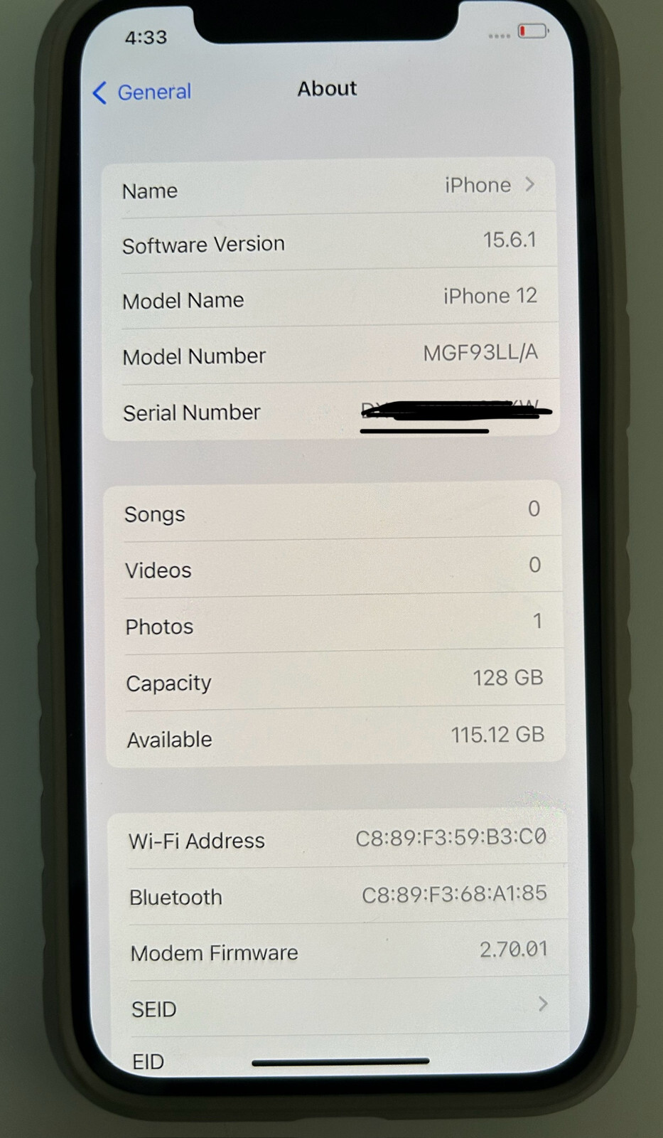Apple iPhone 12 128GB Black UNLOCKED – Excellent Condition