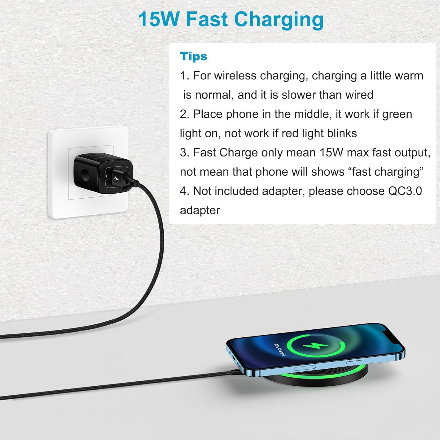 15W Wireless Fast Charging Pad for Samsung Galaxy Z Fold, Z Flip, Pixel 8 7