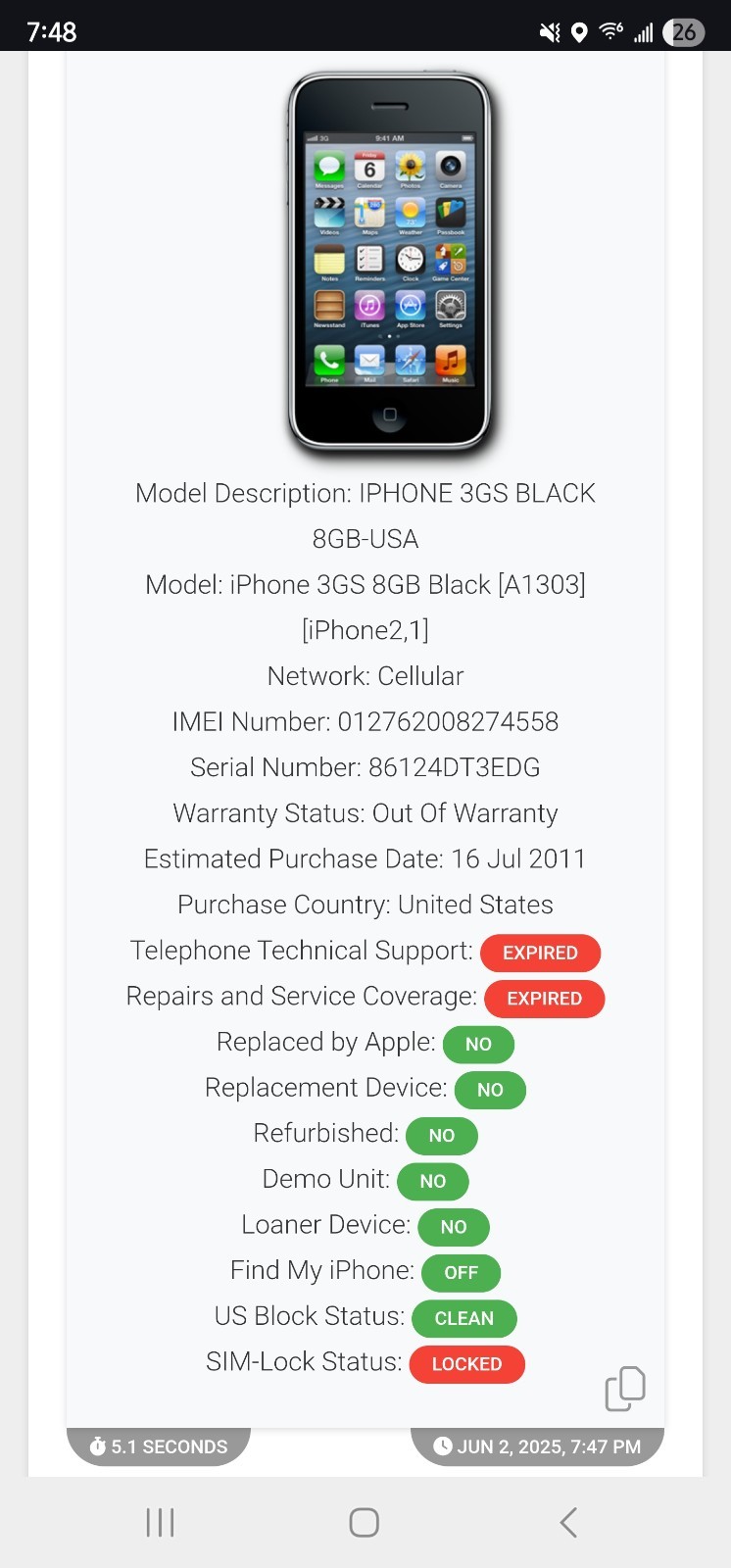 Apple iPhone 3GS – 8GB – AT&T – MC640LL/A A1303 – Black
