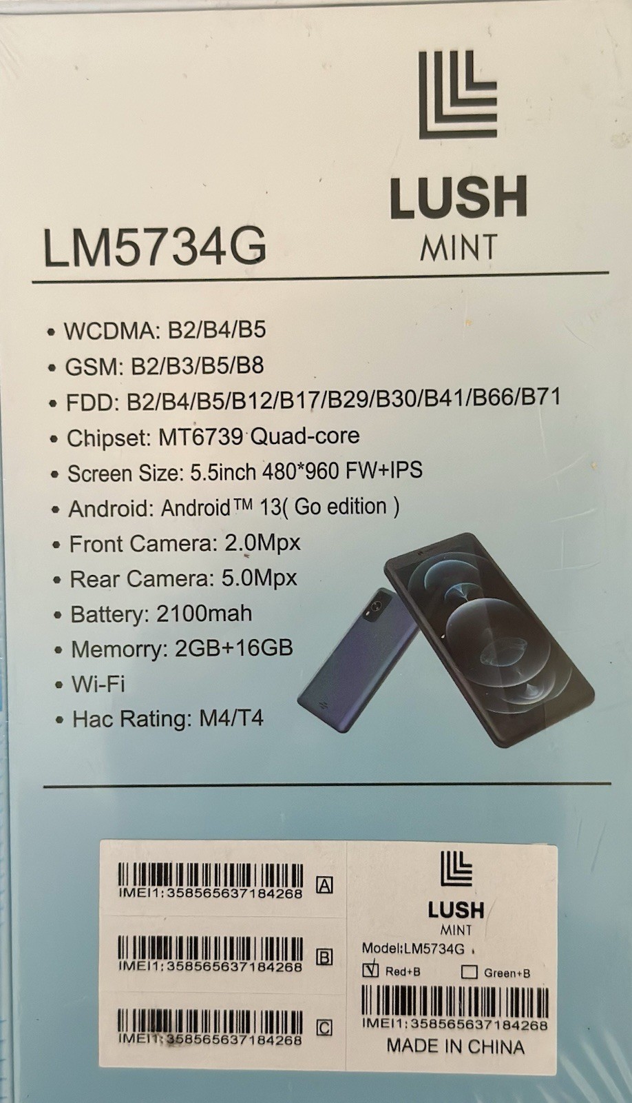 LUSH MINT Android 13 Dual SIM Smartphone 2GB 16GB Unlocked