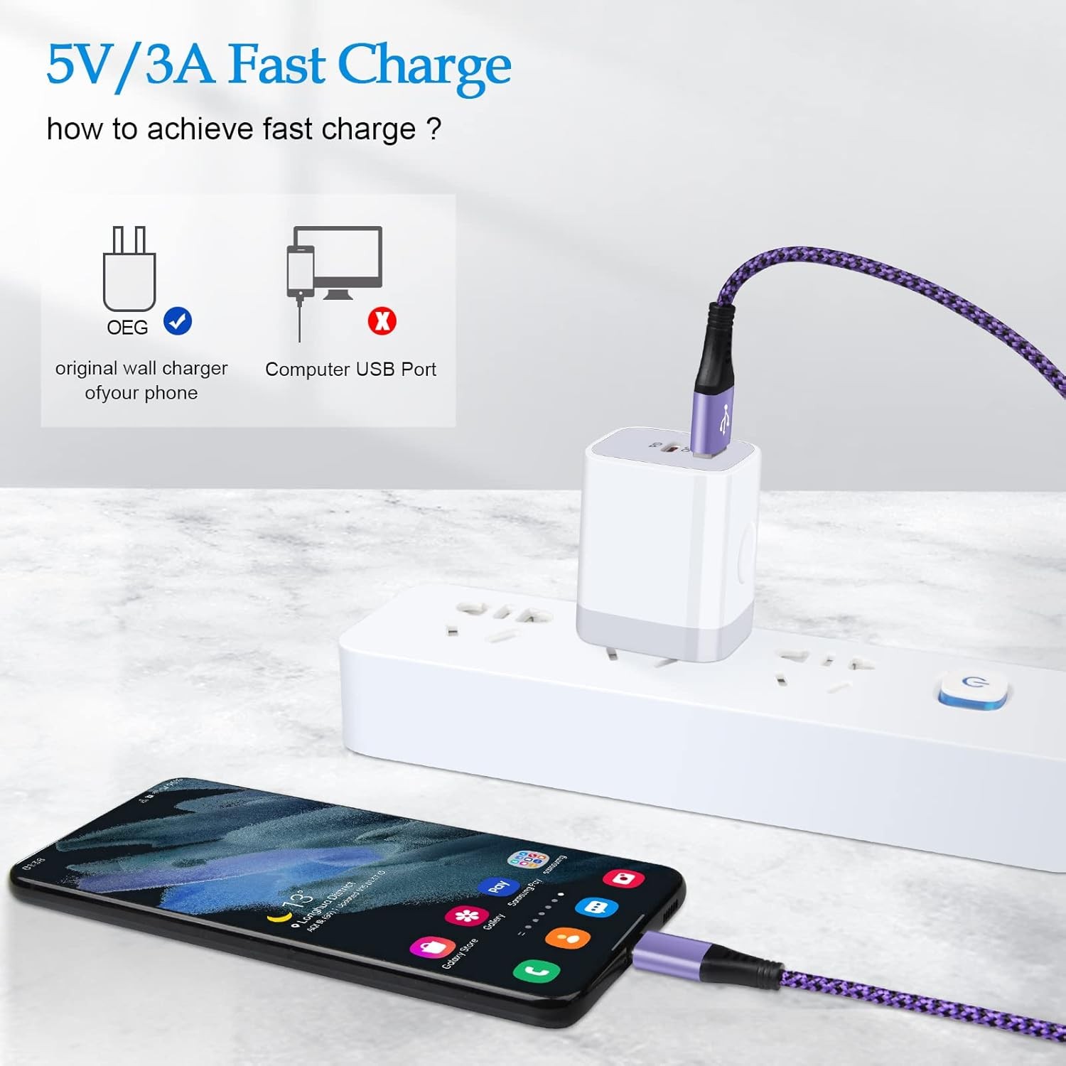 2-Pack 6FT Type-C Fast Charger for Samsung Galaxy S24, Google Pixel 8