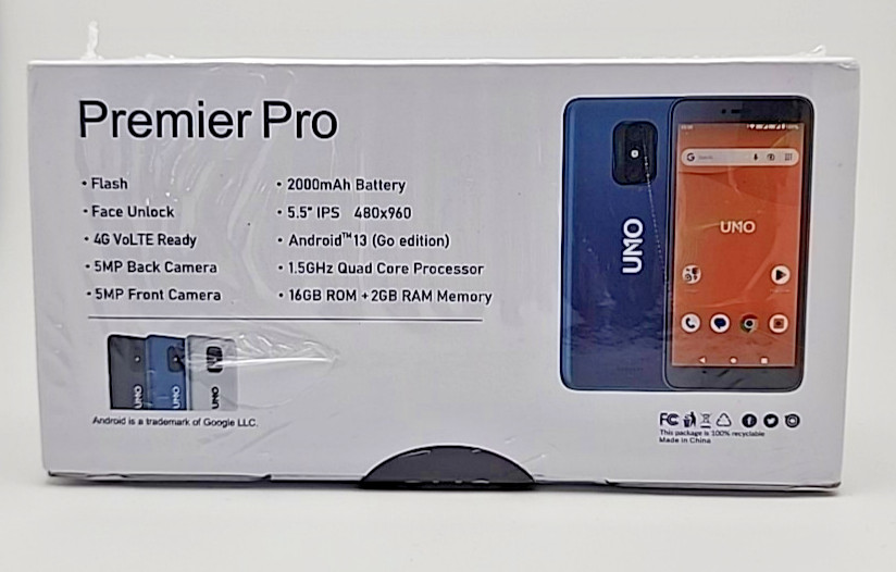 NIB ANDROID 13 GO EDITION PHONE UNO PREMIER PRO 16 GB ROM 2 GB RAM MEMORY B4